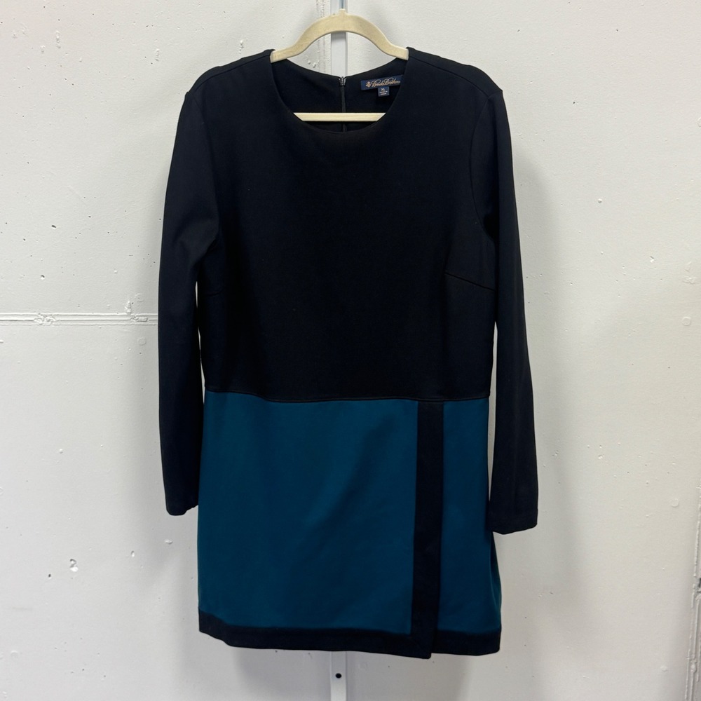 Brooks Brothers Black Teal Colorblock Long Sleeve Ponte Dress Career XL Stretch